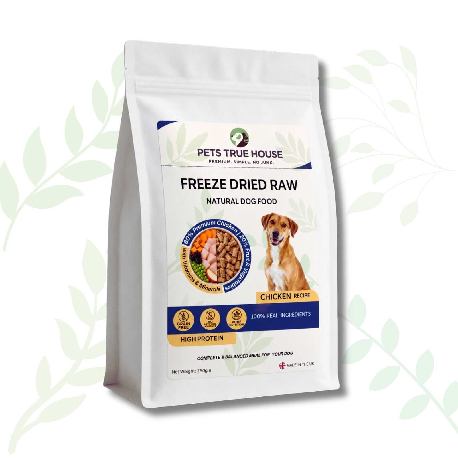 Freeze-Dried Raw Chicken Adult Dog Food – 80% Chicken, Grain-Free Complete Recipe