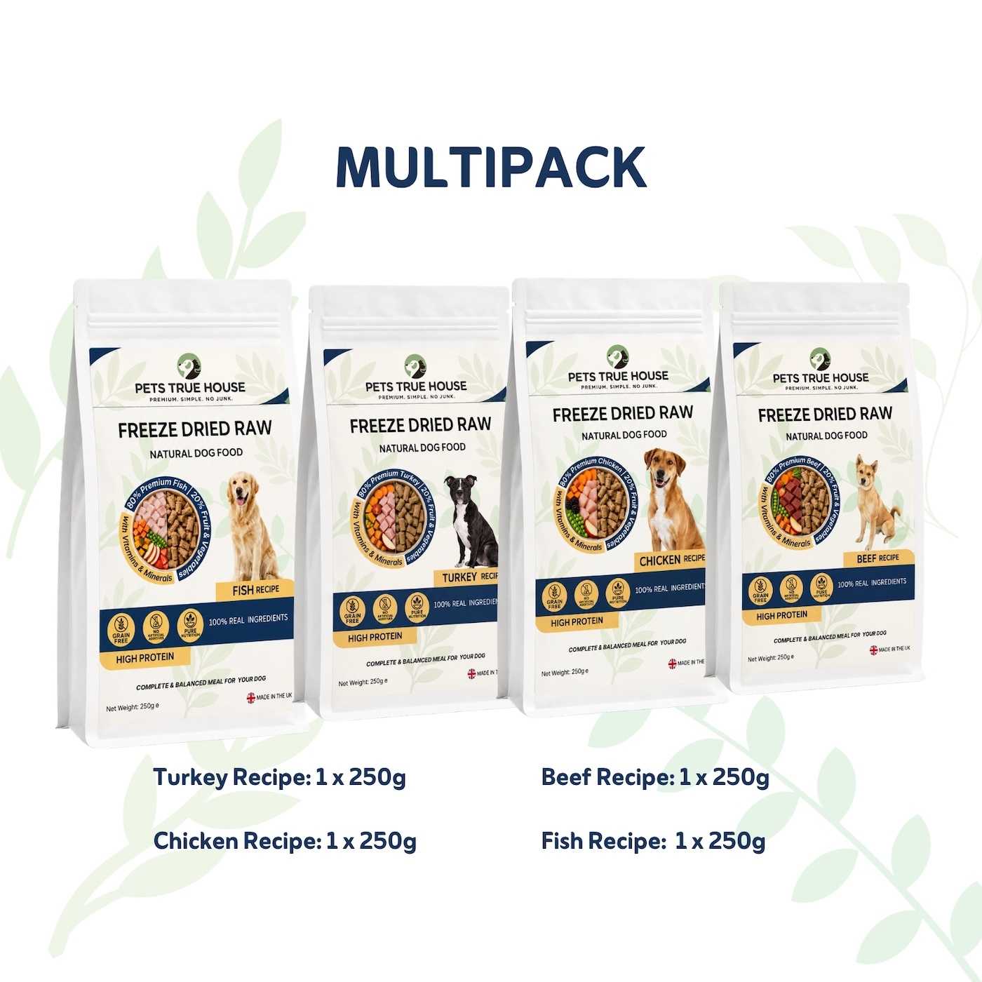 Pets True House Freeze-Dried Adult Dog Food Multipack 4 x 250g
